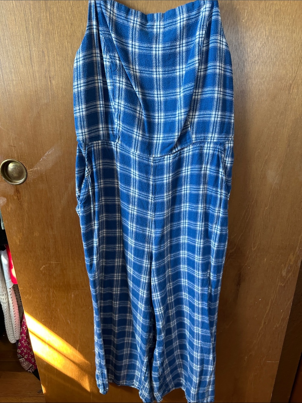 Old Navy Blue Plaid Wide-Leg Jumpsuit